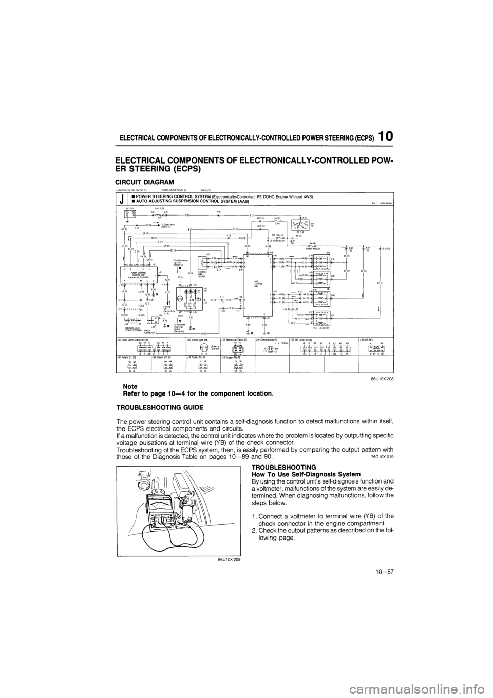 MAZDA 626 1987 Workshop Manual
ELECTRICAL COMPONENTS OF ELECTRONICALLY-CONTROLLED POWER STEERING (ECPS) 1 0
ELECTRICAL
COMPONENTS
OF
ELECTRONICALLY-CONTROLLED POW-
ER STEERING (ECPS)
CIRCUIT DIAGRAM
J POWER STEERING CONTROL MAZDA 626 1987 Workshop Manual
ELECTRICAL COMPONENTS OF ELECTRONICALLY-CONTROLLED POWER STEERING (ECPS) 1 0
ELECTRICAL
COMPONENTS
OF
ELECTRONICALLY-CONTROLLED POW-
ER STEERING (ECPS)
CIRCUIT DIAGRAM
J POWER STEERING CONTROL