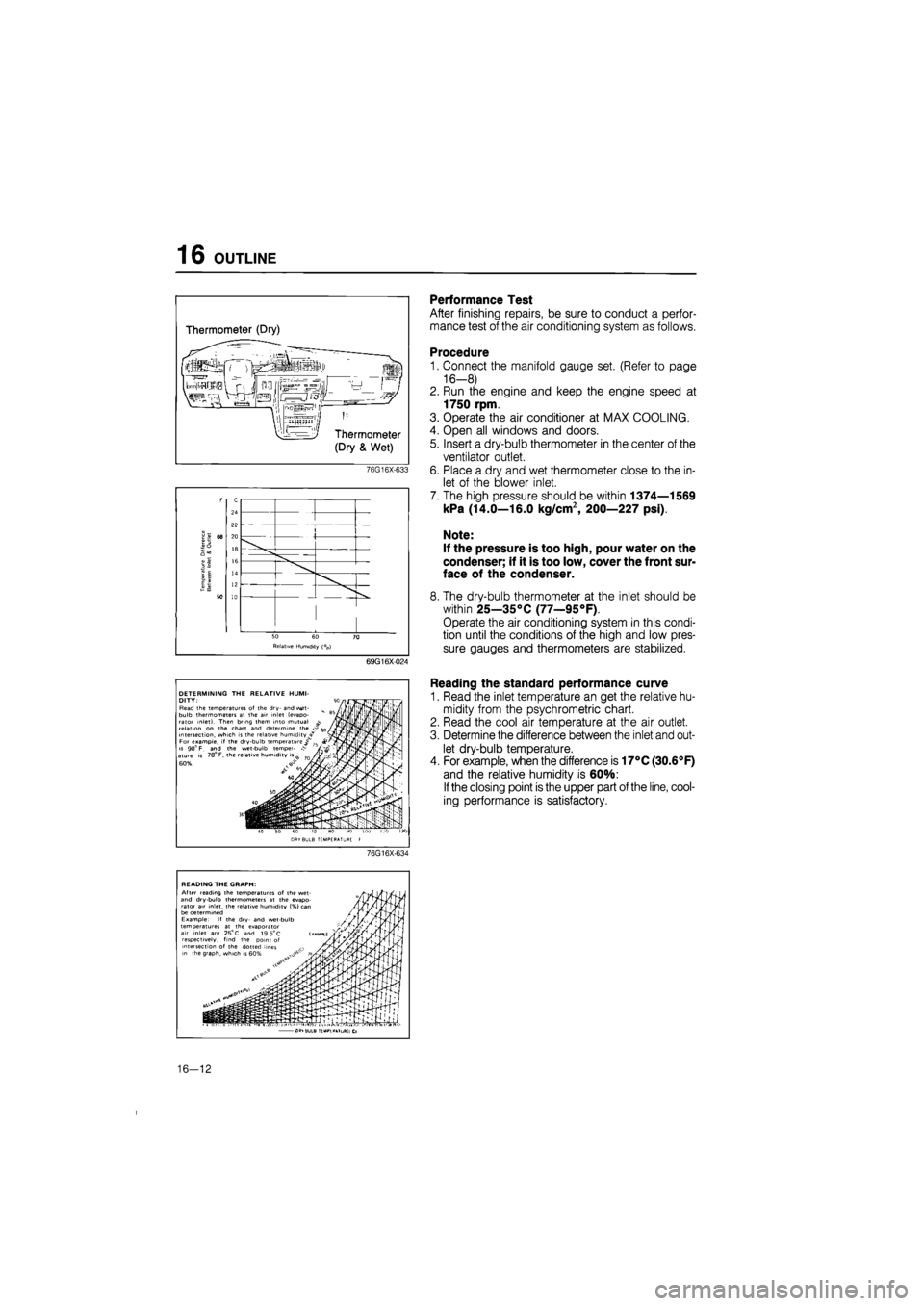 MAZDA 626 1987 Workshop Manual
16 OUTLINE
Thermometer (Dry)
Thermometer
(Dry & Wet)
76G16X-633
69G16X-024
DETERMINING THE RELATIVE HUMI-DITY: Read the temperatures of the dry- and v^et-bulb thermometers at the air inlet (eva MAZDA 626 1987 Workshop Manual
16 OUTLINE
Thermometer (Dry)
Thermometer
(Dry & Wet)
76G16X-633
69G16X-024
DETERMINING THE RELATIVE HUMI-DITY: Read the temperatures of the dry- and v^et-bulb thermometers at the air inlet (eva