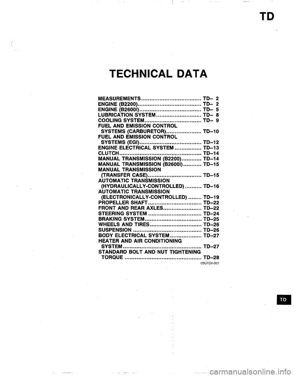 MAZDA B2200 1992  Workshop Manual 