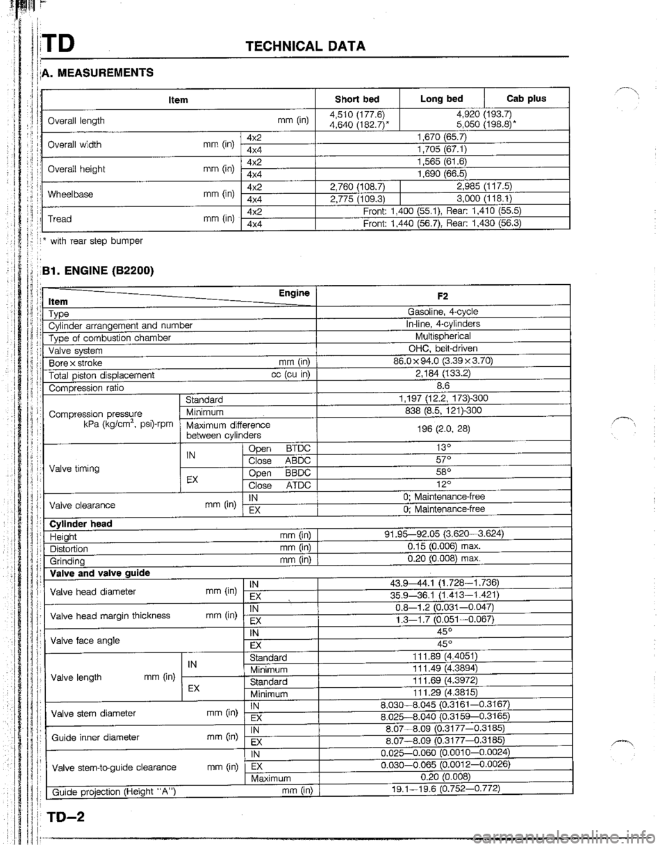 MAZDA B2200 1992  Workshop Manual 