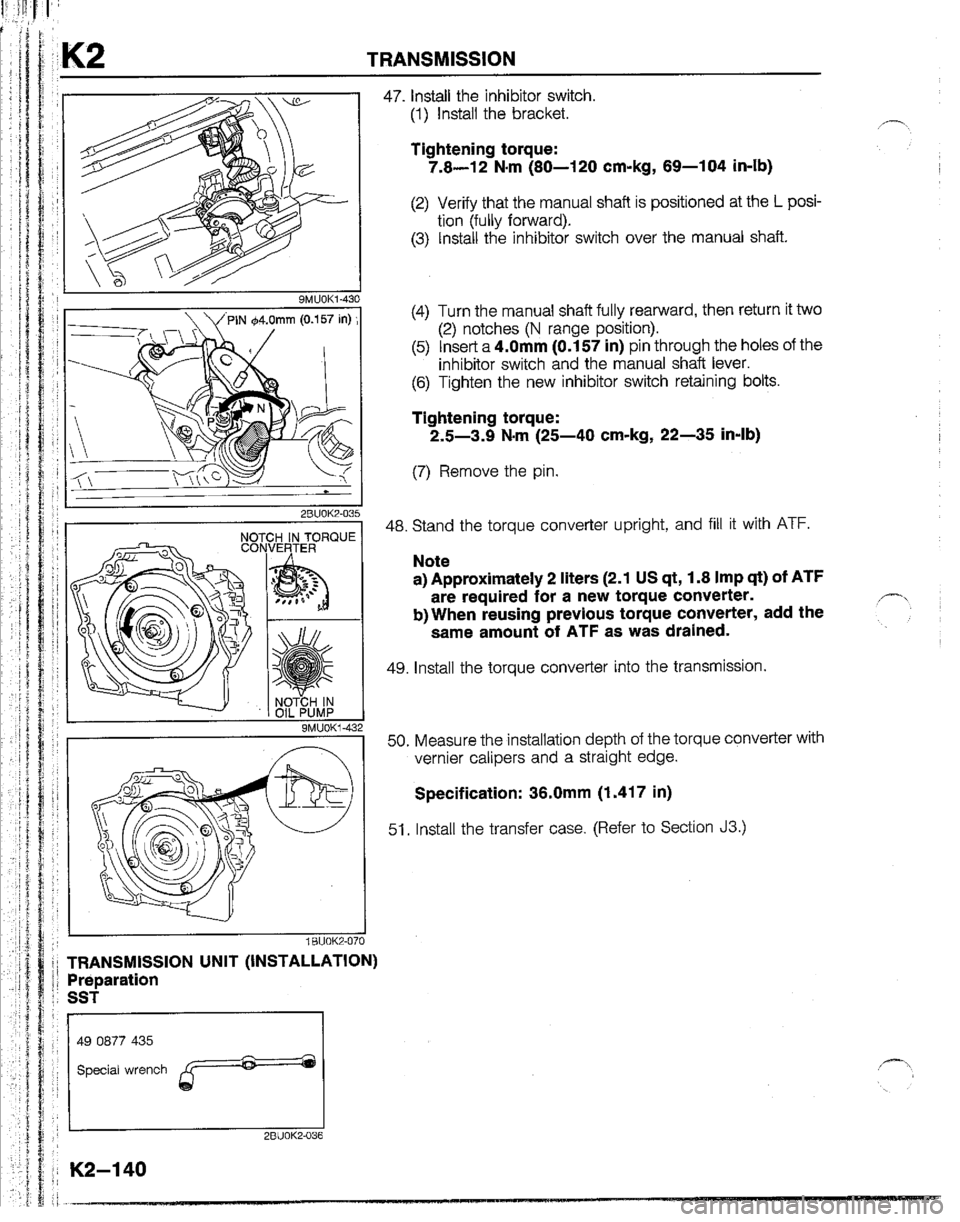 MAZDA B2200 1992  Workshop Manual 