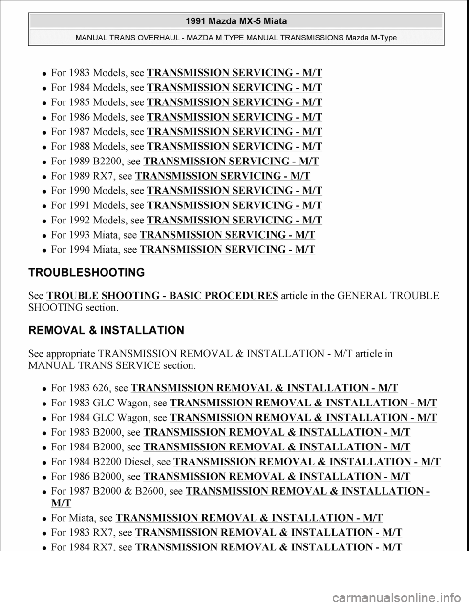 MAZDA MIATA 1991  Factory Service Manual 