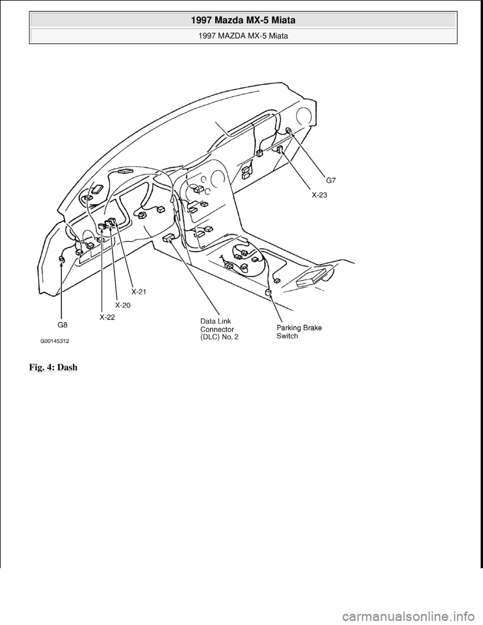 MAZDA MIATA 1997  Factory Repair Manual Fig. 4: Dash 
 
1997 Mazda MX-5 Miata 
1997 MAZDA MX-5 Miata  
Microsoft  
Sunday, July 05, 2009 1:54:00 PMPage 9 © 2005 Mitchell Repair Information Company, LLC.  