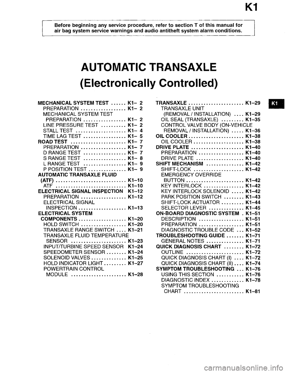 MAZDA MILLENIA 1996  Workshop Manual 