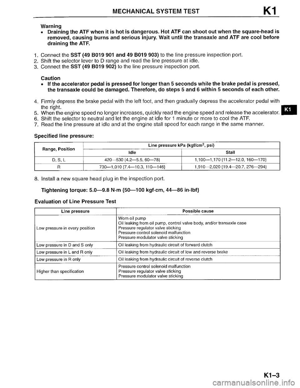 MAZDA MILLENIA 1996  Workshop Manual 