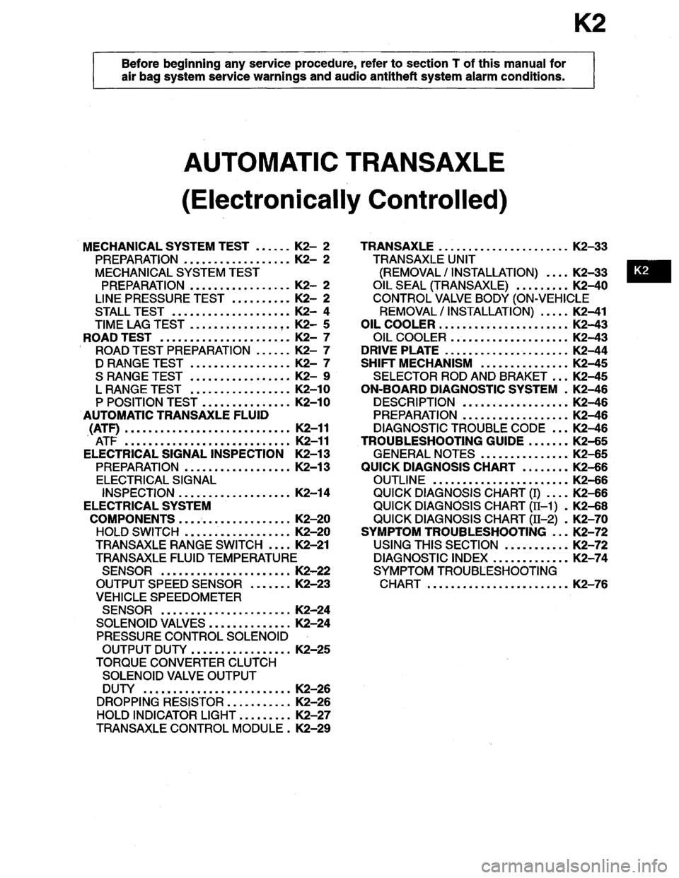 MAZDA MILLENIA 1996  Workshop Manual 