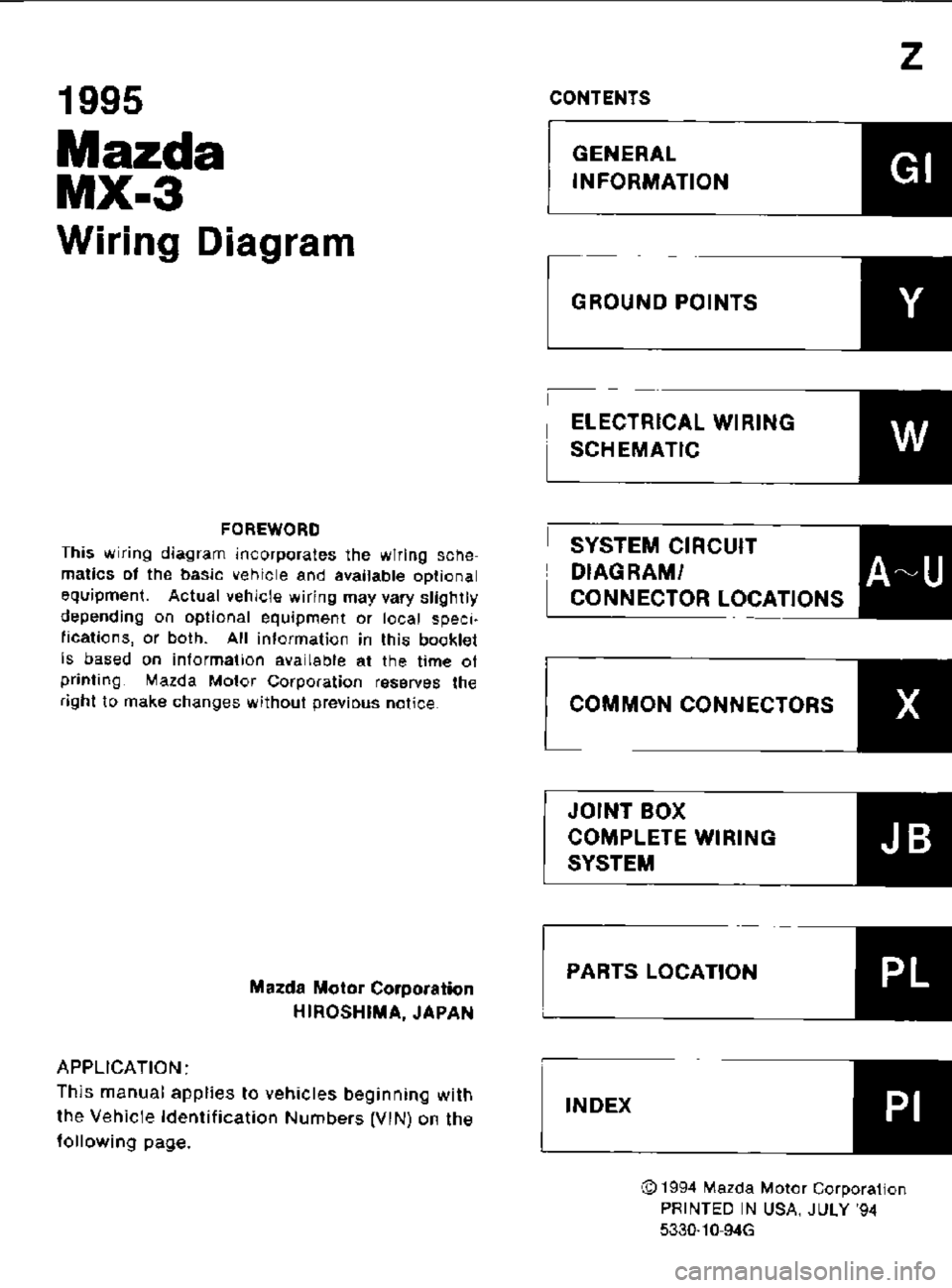 MAZDA MX-3 1995  Workshop Manual 