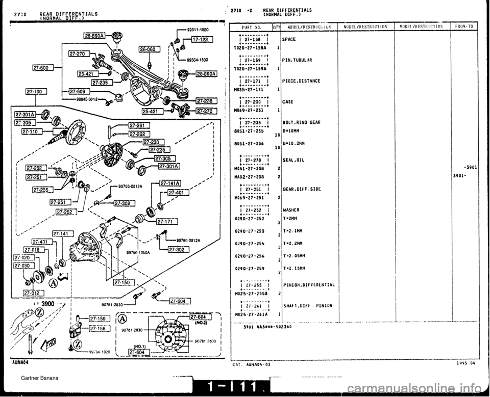 MAZDA MX-5 1994  Workshop Manual : 2710 -2 REAR DIFFERENTIALS 27!0 REAR DIFFERENTSALS CNORHAL UIFF , (NOWHAL DIFF a ) - -- ~Ul~l~I./~l!S~~~ ICl lux SPACE PIECE DISTANCE CASE BOLT, R I ti0 GEAR DmlOM1.I SEAL, OX L   Gartner Banana  