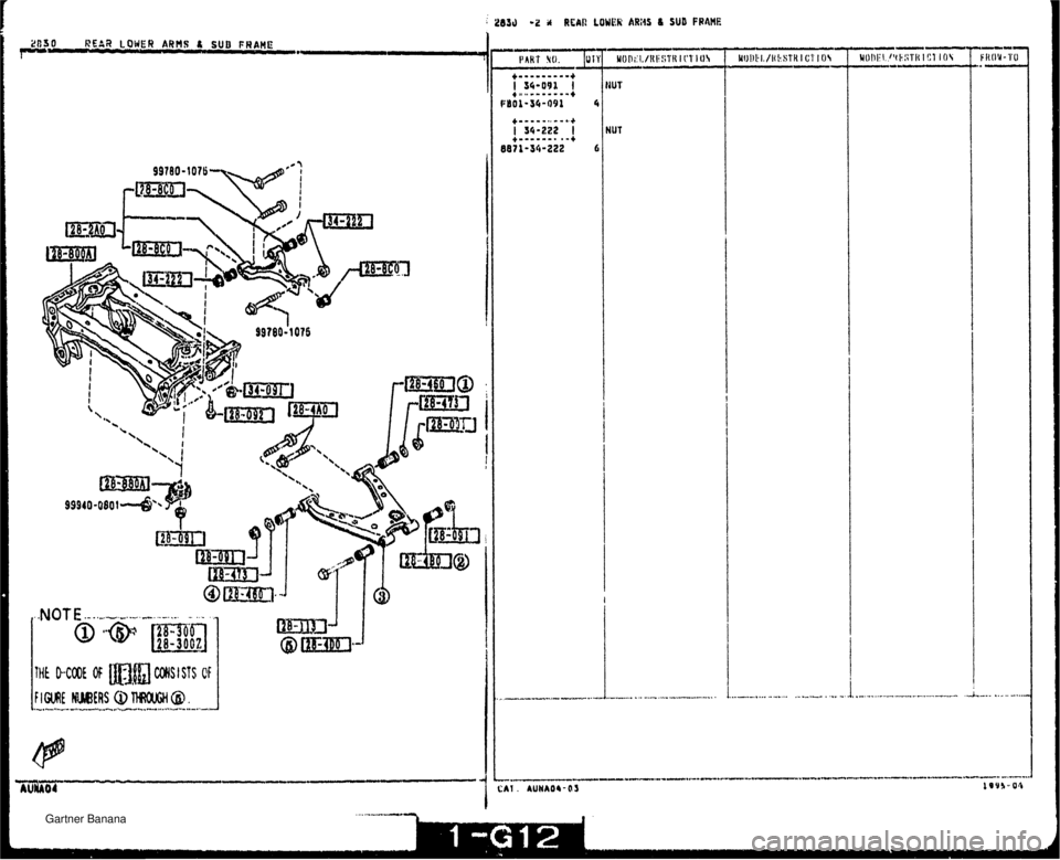 MAZDA MX-5 1994  Workshop Manual ; 2633 -2 w REAR LOWER ARM 6 SUb FRAME lUV IUT   Gartner Banana  