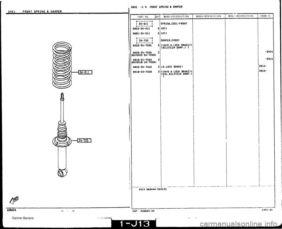MAZDA MX-5 1994  Workshop Manual 340 1 FRONT SPRING & DAMPER I I -1 fi FRONT SPRINO 8 DAHPER ,A. LOCK BRAKE 3   Gartner Banana  