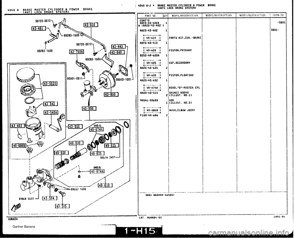MAZDA MX-5 1994  Workshop Manual ; 9340 A-2 N BRAKE HASTER CYllNUER 6 POWER BRAKE 4340 A BRAKE MASTER CYbfNDER & POWER ORARE (AHTX LOCK DRAKE SVSTCH) (AHTI L-OCK BRAKE SYSTEM)  *& mu-rr., i i - i i A 1 ! i , : 1 I i I I I PARTS KIT,I