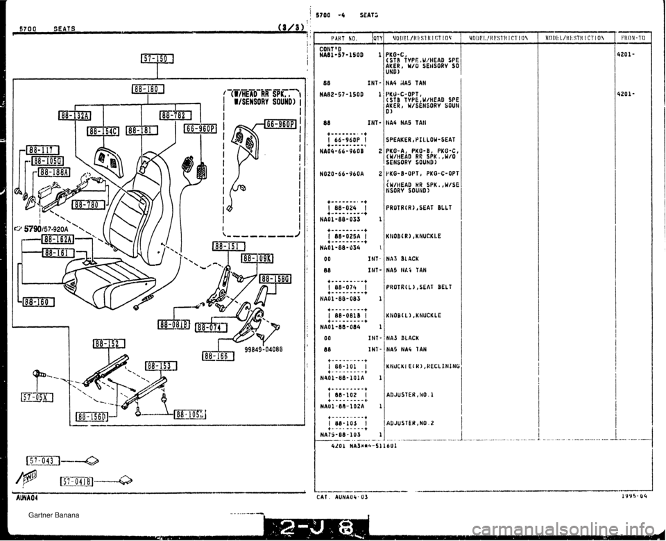 MAZDA MX-5 1994  Workshop Manual PKO-C, C ST8 TYPE, W/HEAD SPE I AKER, W/O SEIISORY SO UND 1 NA4 dA5 TAN 6 8 INT- NA82-57-150D 1 PKd-C-OPT, (ST0 TVPE,W/HEAD SPE AKER, W/SENSORY SOUN D 1 SPEAKER ,PILLOW-SEAT PKO-A PKU-B I PKQ-C 1 (W/H