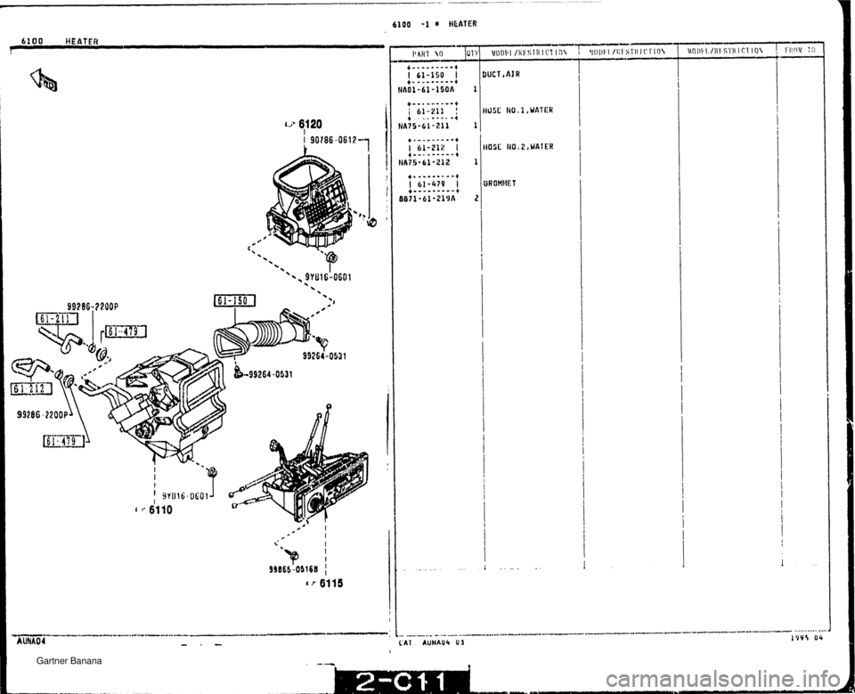 MAZDA MX-5 1994  Workshop Manual 6100 -1 * HEATER 6lQD HEAT &ti  DUCT, AI R 1105E IiO .1, WAlIIW   Gartner Banana  