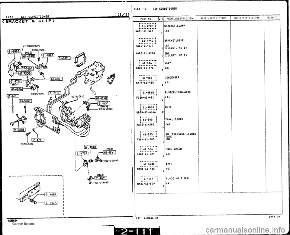 MAZDA MX-5 1994  Workshop Manual I j 6130 -2 &IR CONDITIONER PART SO. 10~1 BRACKET ,PIPE RUBBER INSULATOR (A) SW. ,PRESSUNE-LIQUID TANK (0)   Gartner Banana  