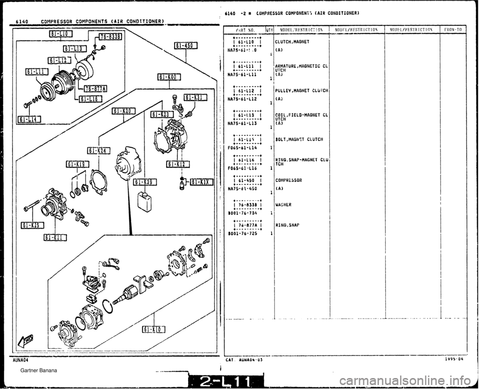 MAZDA MX-5 1994  Workshop Manual 6140 -2 h COMPRESSOR COMPOHENY5 (AIR COt4DITIONER) 6 140 COMPRESSOR COMPONENTS (AIR CONDITIONER) -m 4 ING, SNAP-MAGNET CLU ICH   Gartner Banana  