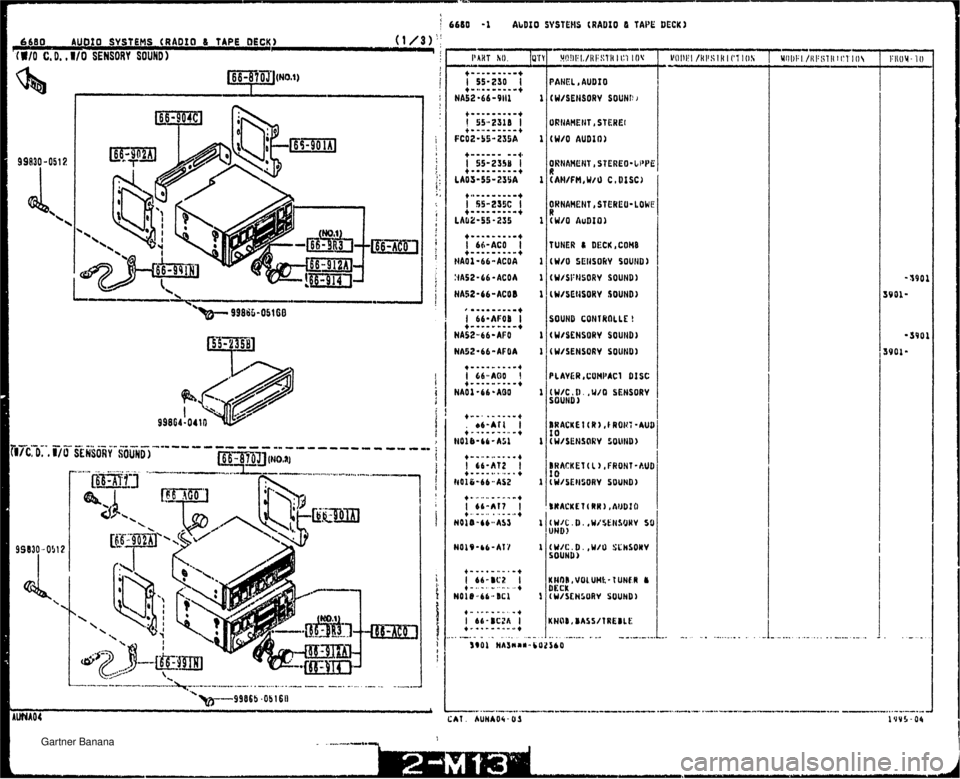 MAZDA MX-5 1994  Workshop Manual AbDIO SVSPEHS (RADIO ti TAPE BECK) 6 600 _ AUDIO SYSTEMS (RADIO & TAPE DECK) (I-/$): ( WO C, D. , U/O SENSORY SOUND I PANEL AUDIO I 1 ( WISEIISORV SOUNt! 1 i 1 I ~W/O AUDIO) I TUNER 8 DECH ,COMB 1 (WI