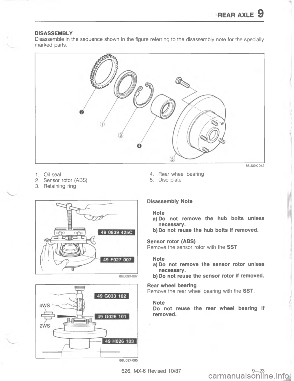 MAZDA MX-6 1988  Workshop Manual 454 >.5
,		


;
H
G
C




1

4



1
"
4



<;< 