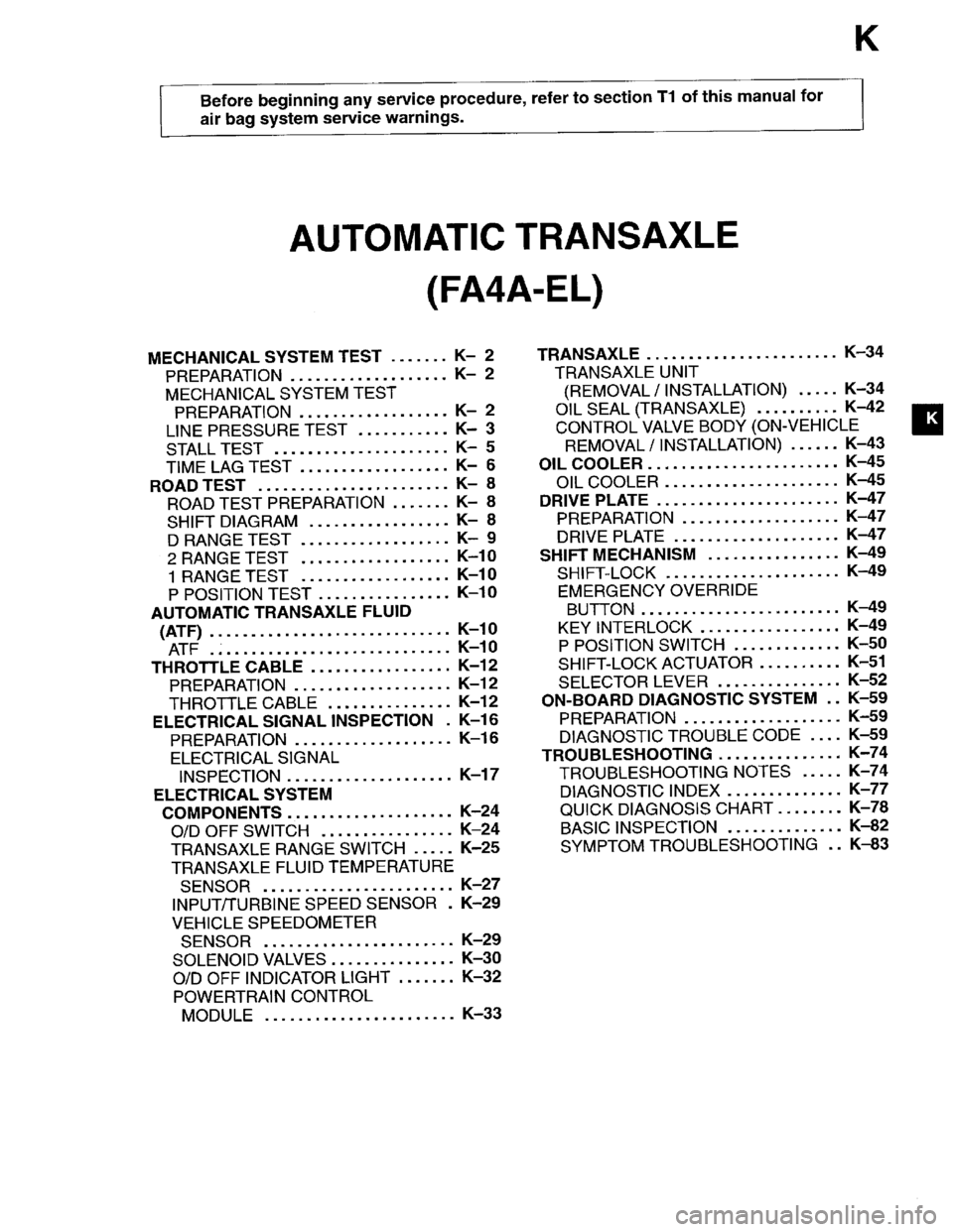 MAZDA PROTEGE 1996  Workshop Manual 