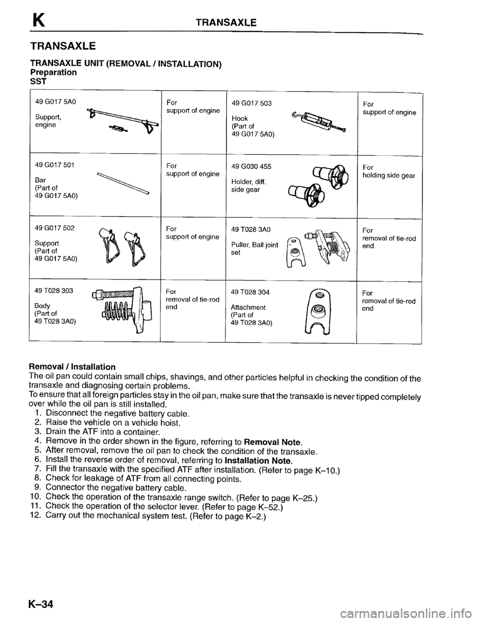 MAZDA PROTEGE 1996  Workshop Manual 