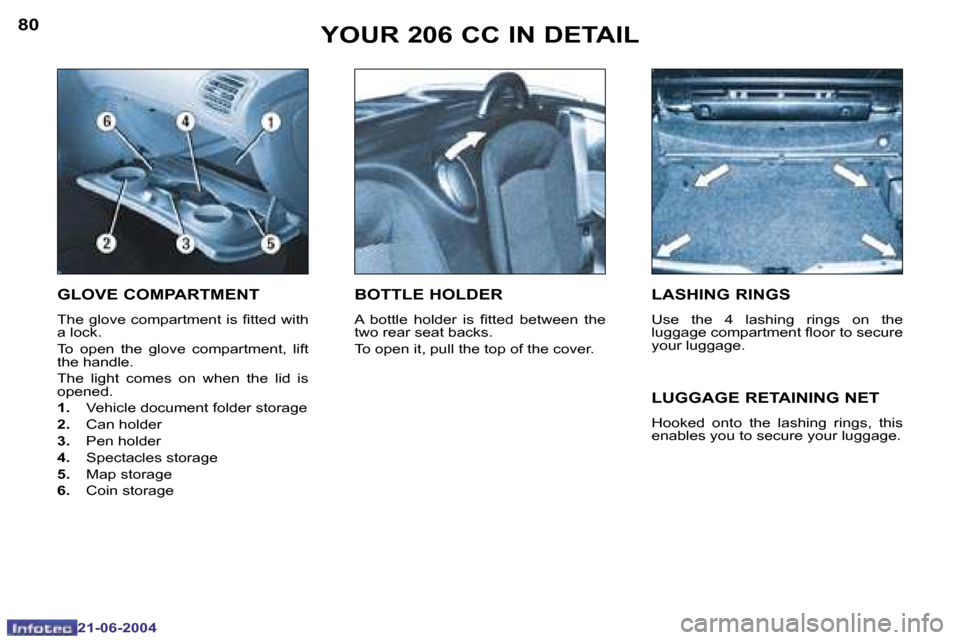 Peugeot 206 CC Dag 2004  Owners Manual �8�0
�2�1�-�0�6�-�2�0�0�4
�8�1
�2�1�-�0�6�-�2�0�0�4
�Y�O�U�R� �2�0�6� �C�C� �I�N� �D�E�T�A�I�L
�G�L�O�V�E� �C�O�M�P�A�R�T�M�E�N�T� 
�T�h�e� �g�l�o�v�e� �c�o�m�p�a�r�t�m�e�n�t� �i�s� �i�t�t�e�d� �w�i�t