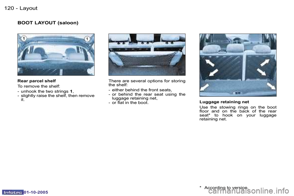 Peugeot 206 Dag 2005.5  Owners Manual �L�a�y�o�u�t�1�2�0 �-
�0�1�-�1�0�-�2�0�0�5
�1�2�1�L�a�y�o�u�t�-
�0�1�-�1�0�-�2�0�0�5
�L�u�g�g�a�g�e� �r�e�t�a�i�n�i�n�g� �n�e�t 
�U�s�e�  �t�h�e�  �s�t�o�w�i�n�g�  �r�i�n�g�s�  �o�n�  �t�h�e�  �b�o�o�