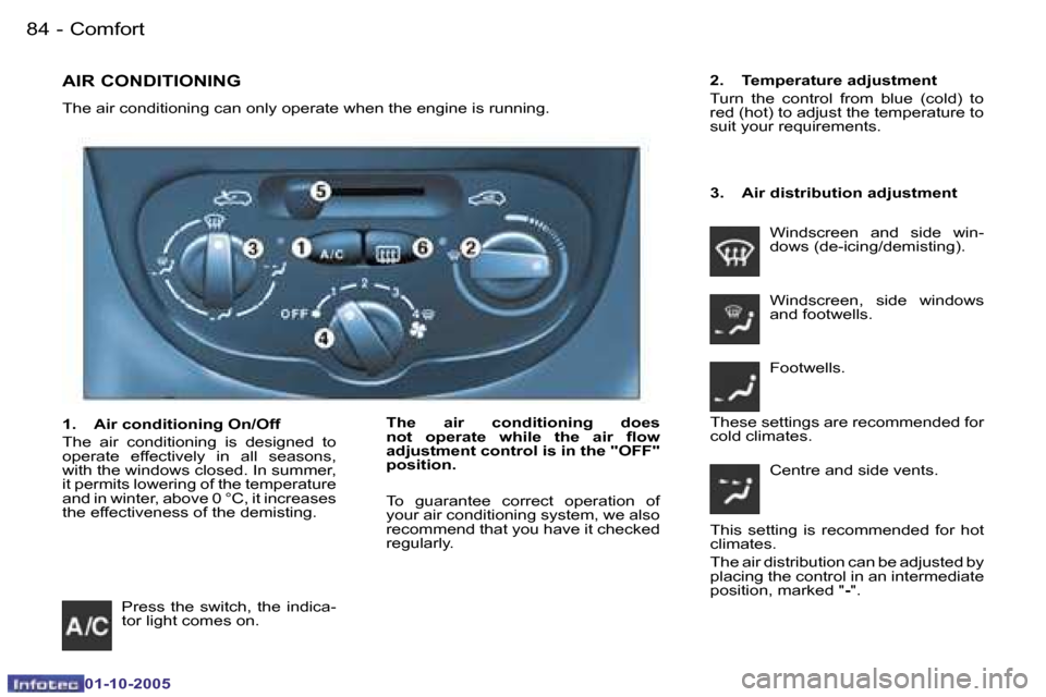 Peugeot 206 Dag 2005.5  Owners Manual �C�o�m�f�o�r�t�8�4 �-
�0�1�-�1�0�-�2�0�0�5
�8�5�C�o�m�f�o�r�t�-
�0�1�-�1�0�-�2�0�0�5
�A�I�R� �C�O�N�D�I�T�I�O�N�I�N�G
�T�h�e� �a�i�r� �c�o�n�d�i�t�i�o�n�i�n�g� �c�a�n� �o�n�l�y� �o�p�e�r�a�t�e� �w�h�e