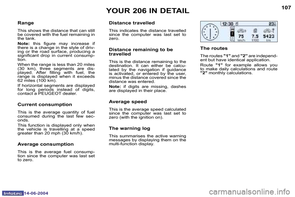 Peugeot 206 Dag 2004  Owners Manual �1�0�6
�1�4�-�0�6�-�2�0�0�4
�1�0�7
�1�4�-�0�6�-�2�0�0�4
�Y�O�U�R� �2�0�6� �I�N� �D�E�T�A�I�L
�R�a�n�g�e
�T�h�i�s� �s�h�o�w�s� �t�h�e� �d�i�s�t�a�n�c�e� �t�h�a�t� �c�a�n� �s�t�i�l�l�  
�b�e� �c�o�v�e�r