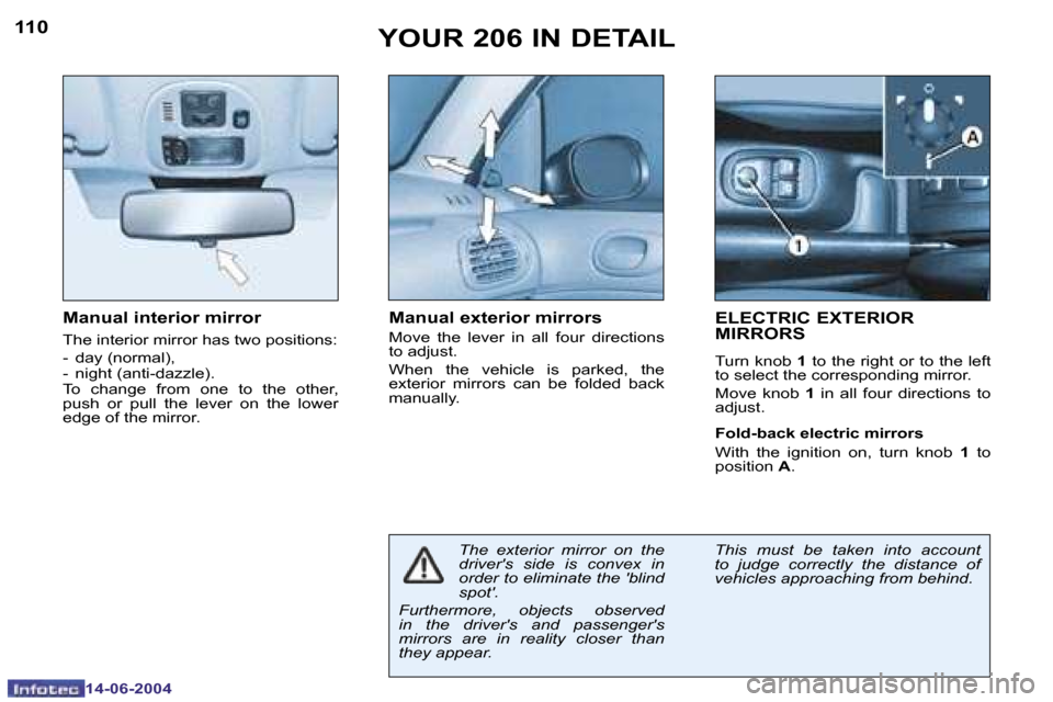 Peugeot 206 Dag 2004  Owners Manual �1�1�0
�1�4�-�0�6�-�2�0�0�4
�1�1�1
�1�4�-�0�6�-�2�0�0�4
�M�a�n�u�a�l� �i�n�t�e�r�i�o�r� �m�i�r�r�o�r
�T�h�e� �i�n�t�e�r�i�o�r� �m�i�r�r�o�r� �h�a�s� �t�w�o� �p�o�s�i�t�i�o�n�s�: 
�-�  �d�a�y� �(�n�o�r