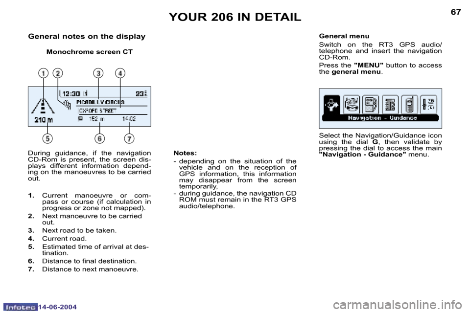 Peugeot 206 Dag 2004  Owners Manual �6�6
�1�4�-�0�6�-�2�0�0�4
�6�7
�1�4�-�0�6�-�2�0�0�4
�G�e�n�e�r�a�l� �n�o�t�e�s� �o�n� �t�h�e� �d�i�s�p�l�a�y
�M�o�n�o�c�h�r�o�m�e� �s�c�r�e�e�n� �C�T�G�e�n�e�r�a�l� �m�e�n�u 
�S�w�i�t�c�h�  �o�n�  �t�