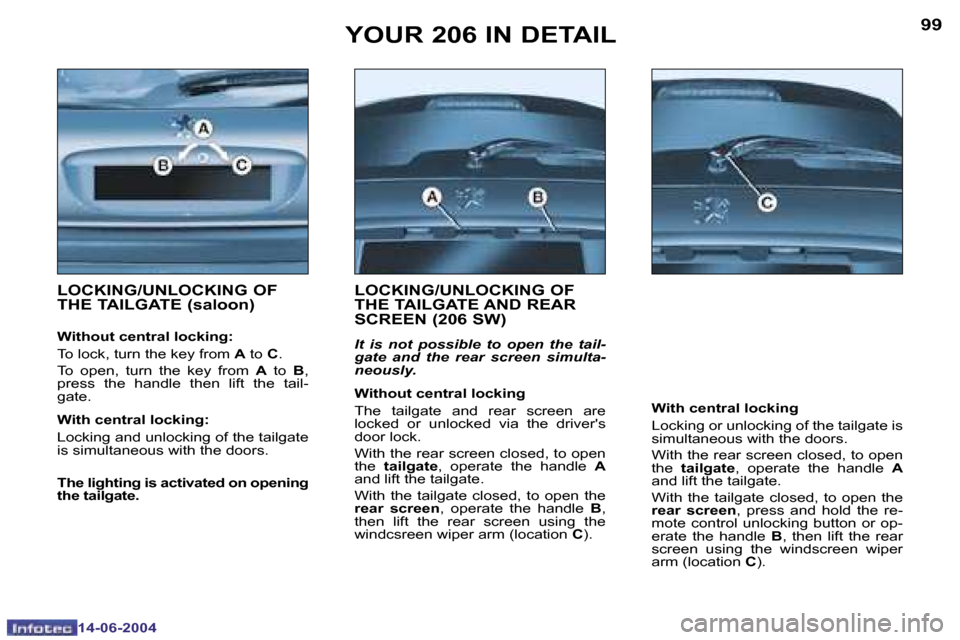 Peugeot 206 Dag 2004  Owners Manual �9�8
�1�4�-�0�6�-�2�0�0�4
�9�9
�1�4�-�0�6�-�2�0�0�4
�Y�O�U�R� �2�0�6� �I�N� �D�E�T�A�I�L
�L�O�C�K�I�N�G�/�U�N�L�O�C�K�I�N�G� �O�F�  
�T�H�E� �T�A�I�L�G�A�T�E� �(�s�a�l�o�o�n�)
�W�i�t�h�o�u�t� �c�e�n�t