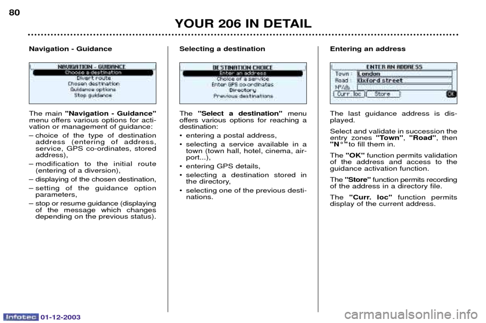 Peugeot 206 Dag 2003.5  Owners Manual 01-12-2003
YOUR 206 IN DETAIL
80
 	
 "Navigation - Guidance"

  	 

  	
) 
	

	
	
	
- 
4   
 
  

	

 	 *
