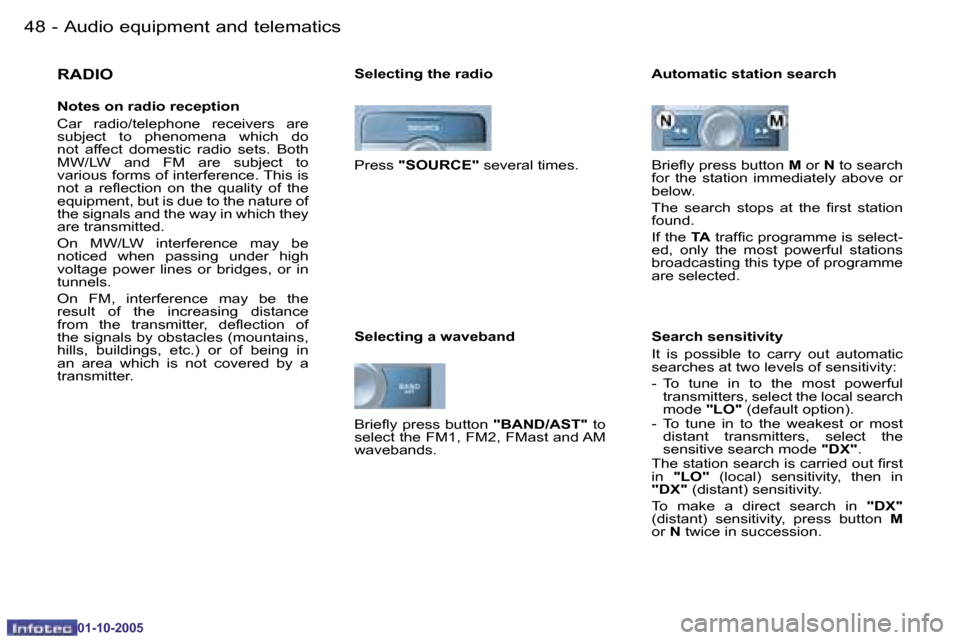 Peugeot 206 SW 2005.5  Owners Manual �4�8 �-�A�u�d�i�o� �e�q�u�i�p�m�e�n�t� �a�n�d� �t�e�l�e�m�a�t�i�c�s
�0�1�-�1�0�-�2�0�0�5
�4�9
�-�A�u�d�i�o� �e�q�u�i�p�m�e�n�t� �a�n�d� �t�e�l�e�m�a�t�i�c�s
�0�1�-�1�0�-�2�0�0�5
�R�A�D�I�O
�N�o�t�e�s�