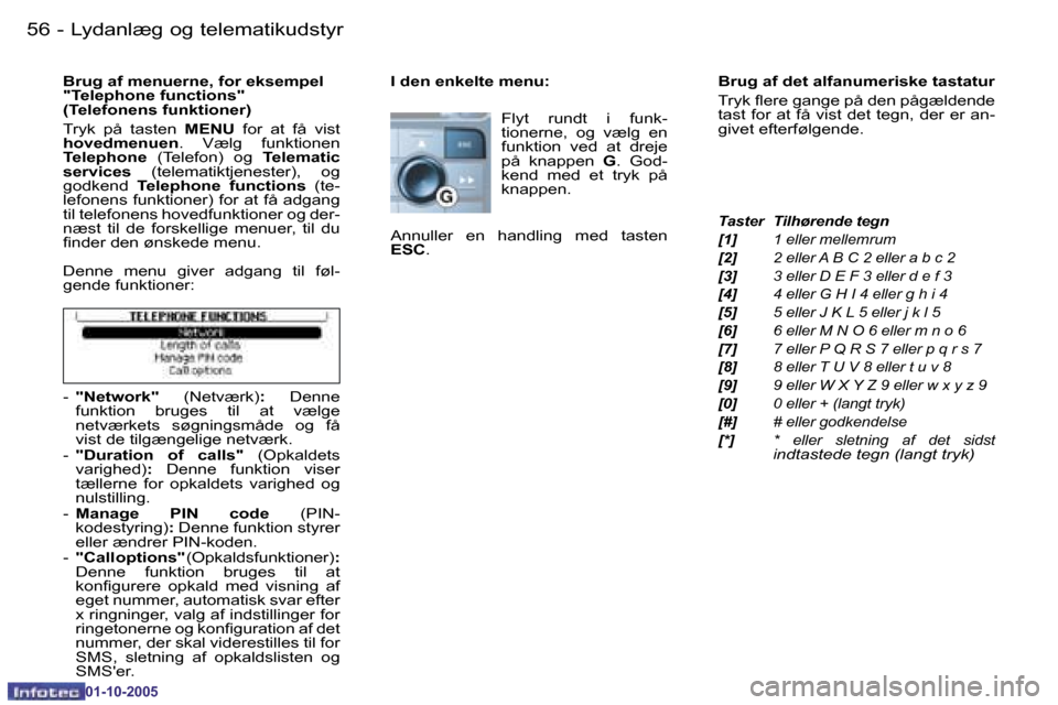 Peugeot 206 SW 2005.5  Instruktionsbog (in Danish) �5�6 �-�L�y�d�a�n�l�æ�g� �o�g� �t�e�l�e�m�a�t�i�k�u�d�s�t�y�r
�0�1�-�1�0�-�2�0�0�5
�5�7
�-�L�y�d�a�n�l�æ�g� �o�g� �t�e�l�e�m�a�t�i�k�u�d�s�t�y�r
�0�1�-�1�0�-�2�0�0�5
�I� �d�e�n� �e�n�k�e�l�t�e� �m�e