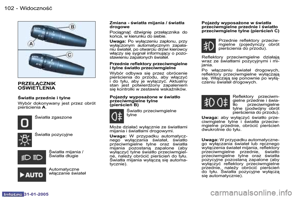 Peugeot 206 SW 2004.5  Instrukcja Obsługi (in Polish) �1�0�2 �-
�3�1�-�0�1�-�2�0�0�5
�1�0�3
�-
�3�1�-�0�1�-�2�0�0�5
�P�R�Z�E�Ł�C�Z�N�I�K�  
�O:�W�I�E�T�L�E�N�I�A
:�w�i�a�t�ł�a� �p�r�z�e�d�n�i�e� �i� �t�y�l�n�e 
�W�y�b�ó�r�  �d�o�k�o�n�y�w�a�n�y�  