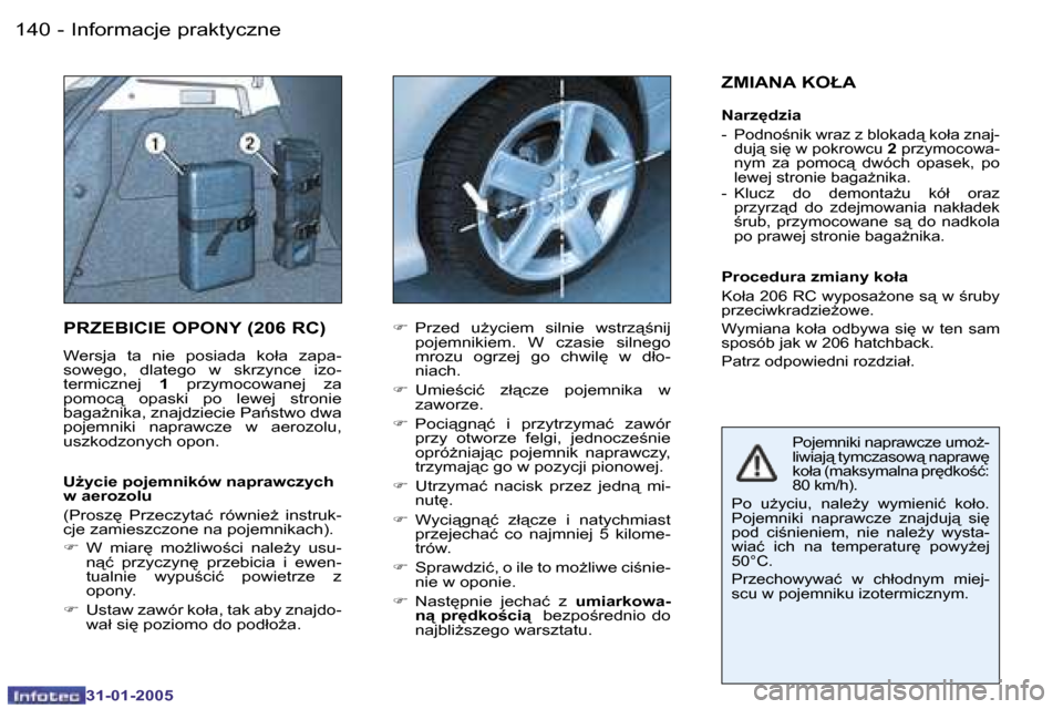 Peugeot 206 SW 2004.5  Instrukcja Obsługi (in Polish) �1�4�0 �-
�3�1�-�0�1�-�2�0�0�5
�1�4�1
�-
�3�1�-�0�1�-�2�0�0�5
�P�R�Z�E�B�I�C�I�E� �O�P�O�N�Y� �(�2�0�6� �R�C�)
�W�e�r�s�j�a�  �t�a�  �n�i�e�  �p�o�s�i�a�d�a�  �k�o�ł�a�  �z�a�p�a�- 
�s�o�w�e�g�o�,�  