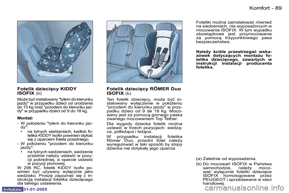 Peugeot 206 SW 2004.5  Instrukcja Obsługi (in Polish) �8�8 �-
�3�1�-�0�1�-�2�0�0�5
�8�9
�-
�3�1�-�0�1�-�2�0�0�5
�F�o�t�e�l�i�k� �d�z�i�e�c�i
�c�y� �K�I�D�D�Y�  
�I�S�O�F�I�X� �(�b�)
�M�oG�e� �b�y�ć� �i�n�s�t�a�l�o�w�a�n�y� �"�t�y�ł�e�m� �d�o� �k�i�e�
