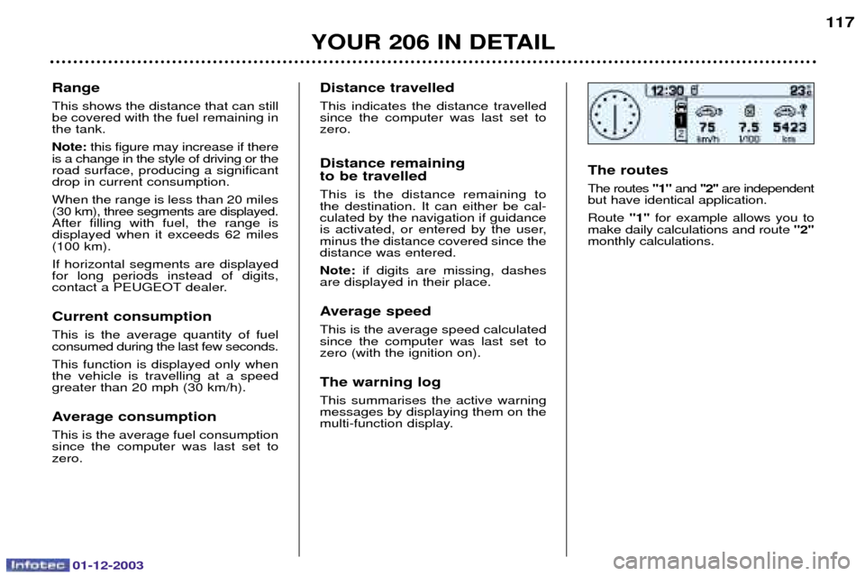 Peugeot 206 SW 2003.5  Owners Manual 01-12-2003
YOUR 206 IN DETAIL117
Distance travelled 
	 	
	  
	 


 
	    
  6 Distance remaining  to be travelled 
	 	  
	