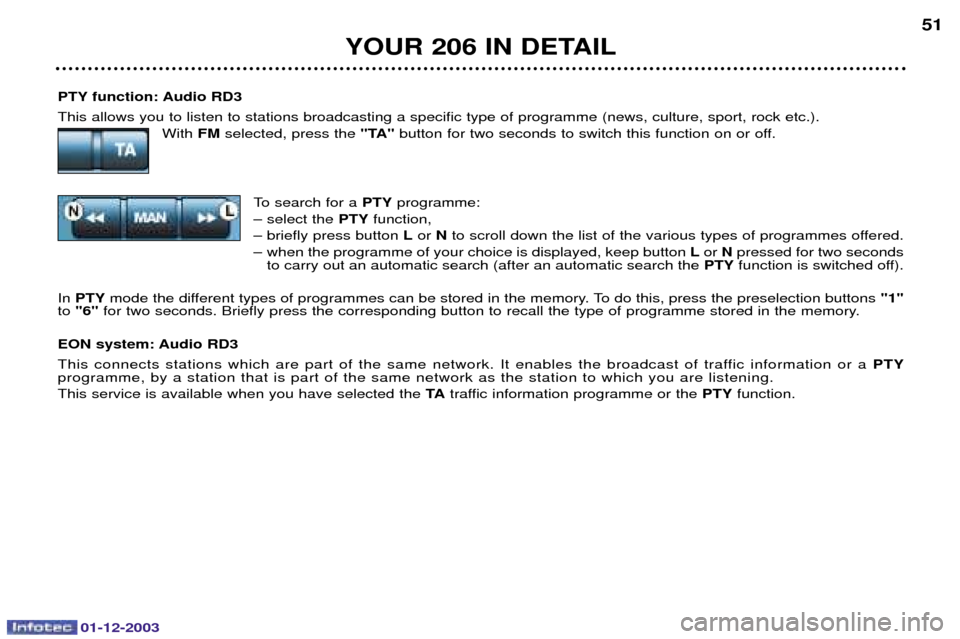 Peugeot 206 SW 2003.5  Owners Manual 01-12-2003
PTY function: Audio RD3 
	












+#>	FM	 "TA"



