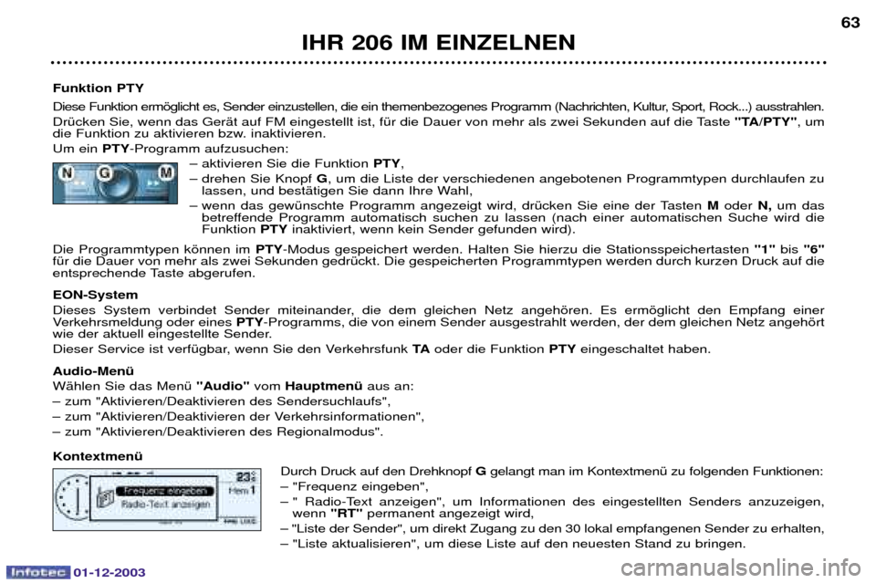 Peugeot 206 SW 2003.5  Betriebsanleitung (in German) 01-12-2003
IHR 206 IM EINZELNEN63
Funktion PTY 
8 
//
" . 	B

/2/4 /$ 000 
0
/&