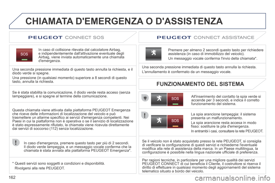 Peugeot 207 CC 2014 Manuale del proprietario (in Italian) 162
207cc_it_Chap11a_BTA_ed01-2014
CHIAMATA DEMERGENZA O DASSISTENZA
In caso di collisione rilevata dal calcolatore Airbag, e indipendentemente dallattivazione eventuale degli Airbag, viene inv Peugeot 207 CC 2014 Manuale del proprietario (in Italian) 162
207cc_it_Chap11a_BTA_ed01-2014
CHIAMATA DEMERGENZA O DASSISTENZA
In caso di collisione rilevata dal calcolatore Airbag, e indipendentemente dallattivazione eventuale degli Airbag, viene inv