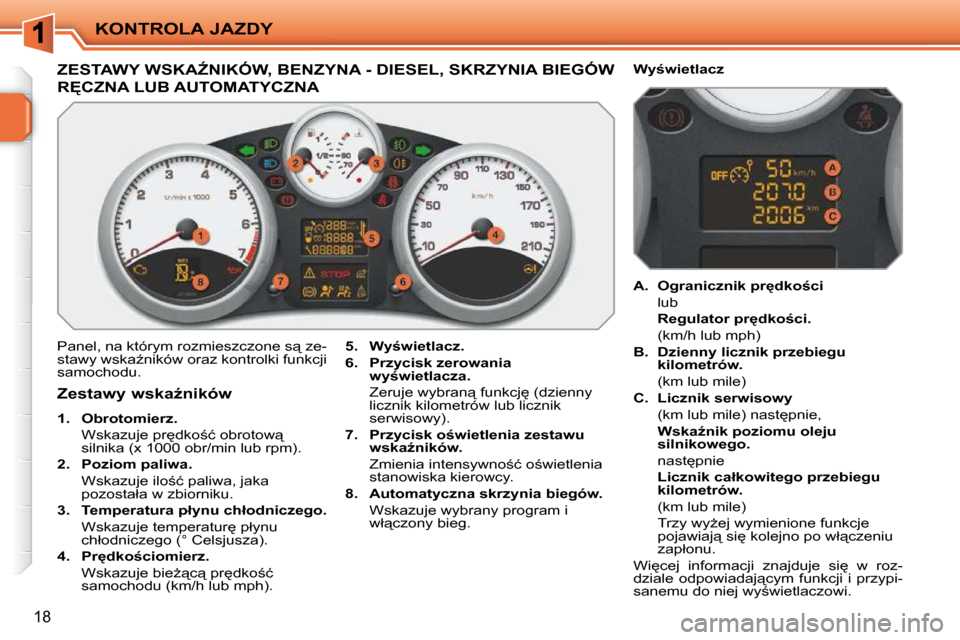 Peugeot 207 CC 2010  Instrukcja Obsługi (in Polish) KONTROLA JAZDY
18
� � � � � � � � � � � � � �Z�E�S�T�A�W�Y� �W�S�K�AD�N�I�K�Ó�W�,� �B�E�N�Z�Y�N�A� �-� �D�I�E�S�E�L�,� �S�K�R�Z�Y�N�I�A� �B�I�E�G�Ó�W� 
�R&�C�Z�N�A� �L�U�B� �A�U�T�O�M�A�T�Y�C�Z�N�