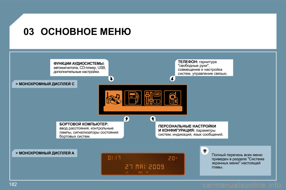 Peugeot 207 CC 2010  Инструкция по эксплуатации (in Russian) �1�8�2
�0�3� ehdeYde?� c?du� 
� � kjdamBB� Wj>BehBhi?cr�:� � wylhfwzÖblhew�,� �C�D�-ie__j�,� �U�S�B�,� ^hiheÖbl_evÖu_� Öwkljhc