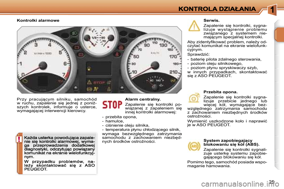 Peugeot 207 CC 2007  Instrukcja Obsługi (in Polish) �!
�2�5
�P�r�z�y�  �p�r�a�c�u�j"�c�y�m�  �s�i�l�n�i�k�u�,�  �s�a�m�o�c�h�ó�d� �w�  �r�u�c�h�u�,�  �z�a�p�a�l�e�n�i�e�  �s�i
�  �j�e�d�n�e�j�  �z�  �p�o�n�iG�-�s�z�y�c�h�  �k�o�n�t�r�o�l�e�k�,�  �i