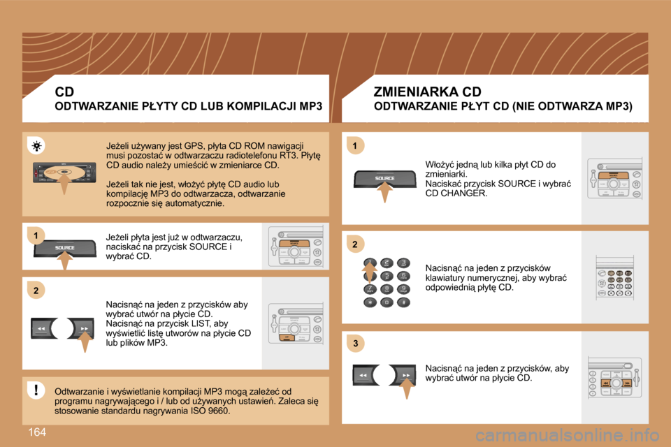 Peugeot 207 CC 2007  Instrukcja Obsługi (in Polish) �1�6�4
�2�2
�1�1
�2�2
�3�3
�1�1
�C�D
�O�D�T�W�A�R�Z�A�N�I�E� �P�Ł�Y�T�Y� �C�D� �L�U�B� �K�O�M�P�I�L�A�C�J�I� �M�P�3
�Z�M�I�E�N�I�A�R�K�A� �C�D
�O�D�T�W�A�R�Z�A�N�I�E� �P�Ł�Y�T� �C�D� �(�N�I�E� �O�D�