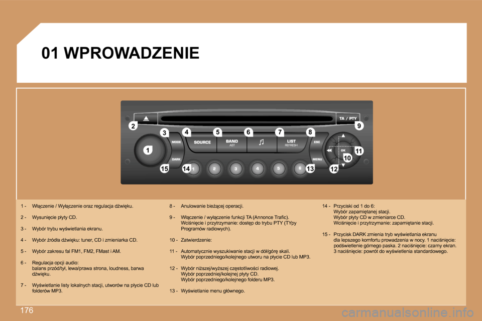 Peugeot 207 CC 2007  Instrukcja Obsługi (in Polish) �1�7�6
�1�1
�2�2
�1�0�1�0�1�1�1�1
�1�3�1�3�1�4�1�4�1�5�1�5
�3�3�4�4�5�5�6�6�7�7�8�8�9�9
�1�2�1�2
�0�1� �W�P�R�O�W�A�D�Z�E�N�I�E
�1� �-�  �W�ł"�c�z�e�n�i�e� �/� �W�y�ł"�c�z�e�n�i�e� �o�r�a�z� �r�e�