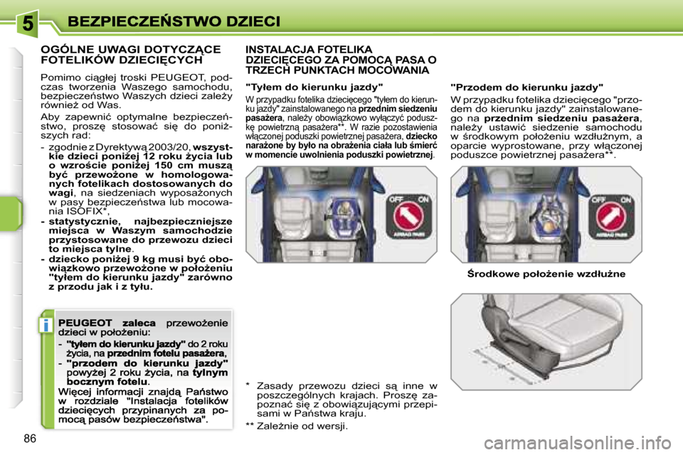 Peugeot 207 CC 2007  Instrukcja Obsługi (in Polish) �i
�8�6
�O�G�Ó�L�N�E� �U�W�A�G�I� �D�O�T�Y�C�Z!�C�E�  
�F�O�T�E�L�I�K�Ó�W� �D�Z�I�E�C�I&�C�Y�C�H
�P�o�m�i�m�o�  �c�i"�g�ł�e�j�  �t�r�o�s�k�i�  �P�E�U�G�E�O�T�,�  �p�o�d�-�c�z�a�s�  �t�w�o�r�z�e�