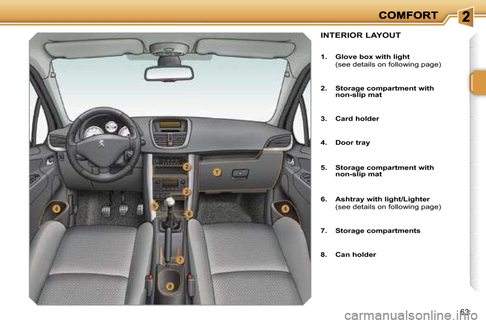 Peugeot 207 Dag 2007  Owners Manual �6�3
�I�N�T�E�R�I�O�R� �L�A�Y�O�U�T
�1�.�  �G�l�o�v�e� �b�o�x� �w�i�t�h� �l�i�g�h�t�  �(�s�e�e� �d�e�t�a�i�l�s� �o�n� �f�o�l�l�o�w�i�n�g� �p�a�g�e�)
�2�.�  �S�t�o�r�a�g�e� �c�o�m�p�a�r�t�m�e�n�t� �w�i