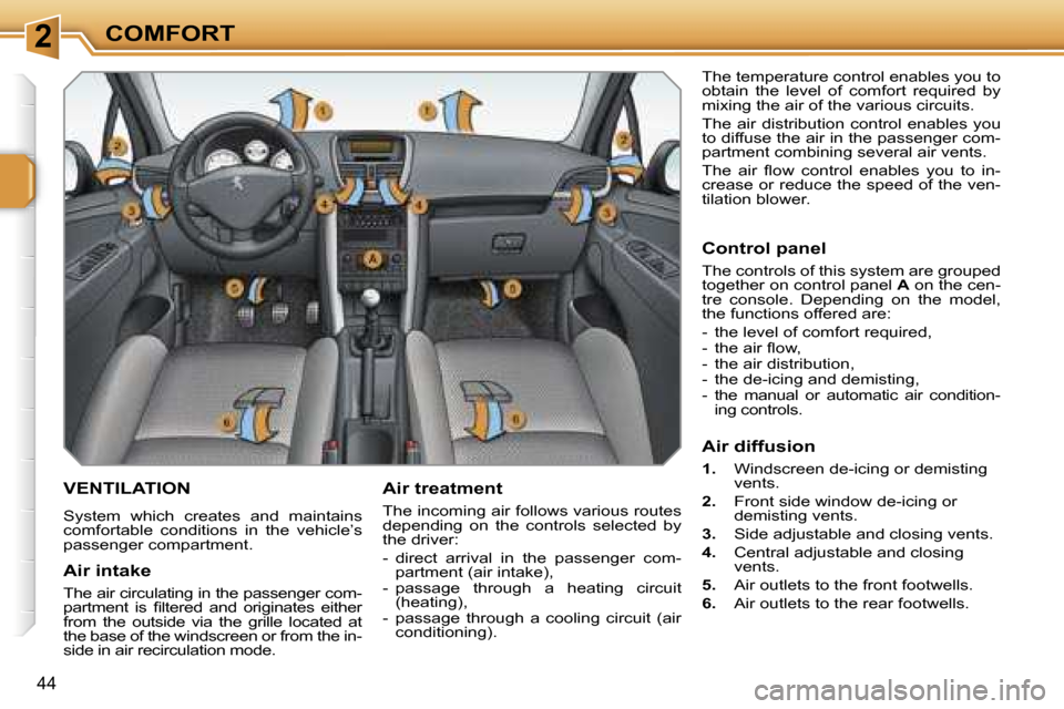 Peugeot 207 Dag 2006.5  Owners Manual �2�C�O�M�F�O�R�T
�4�4
�V�E�N�T�I�L�A�T�I�O�N
�S�y�s�t�e�m�  �w�h�i�c�h�  �c�r�e�a�t�e�s�  �a�n�d�  �m�a�i�n�t�a�i�n�s�  
�c�o�m�f�o�r�t�a�b�l�e�  �c�o�n�d�i�t�i�o�n�s�  �i�n�  �t�h�e�  �v�e�h�i�c�l�e�