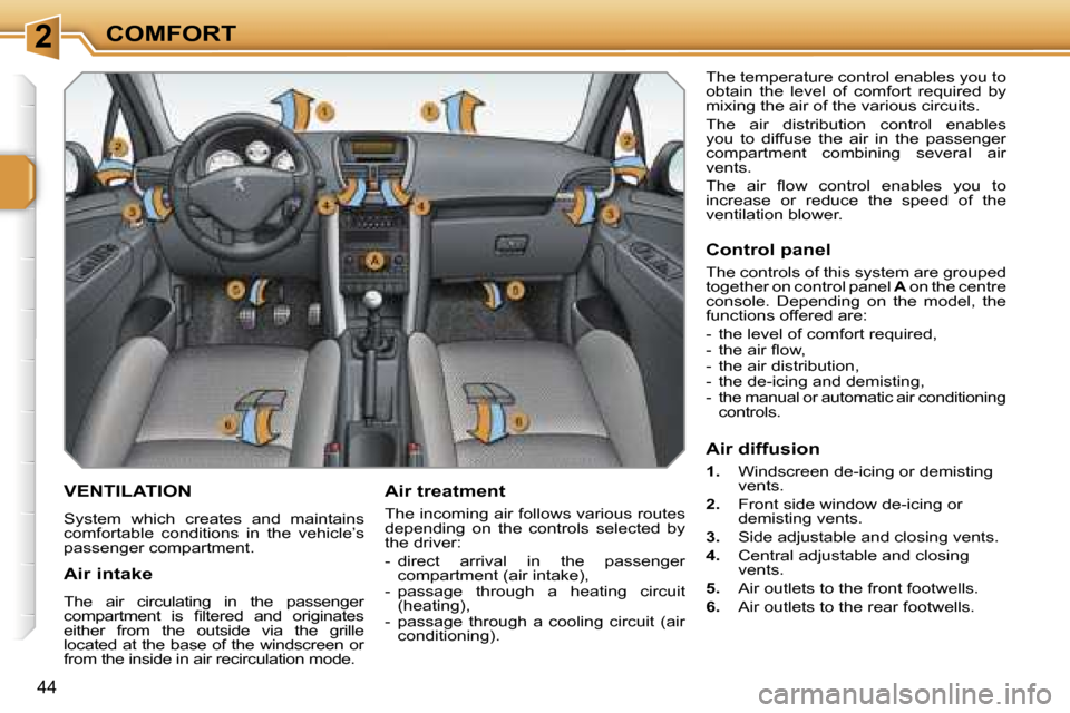 Peugeot 207 Dag 2005.5  Owners Manual �2�C�O�M�F�O�R�T
�4�4
�V�E�N�T�I�L�A�T�I�O�N
�S�y�s�t�e�m�  �w�h�i�c�h�  �c�r�e�a�t�e�s�  �a�n�d�  �m�a�i�n�t�a�i�n�s�  
�c�o�m�f�o�r�t�a�b�l�e�  �c�o�n�d�i�t�i�o�n�s�  �i�n�  �t�h�e�  �v�e�h�i�c�l�e�