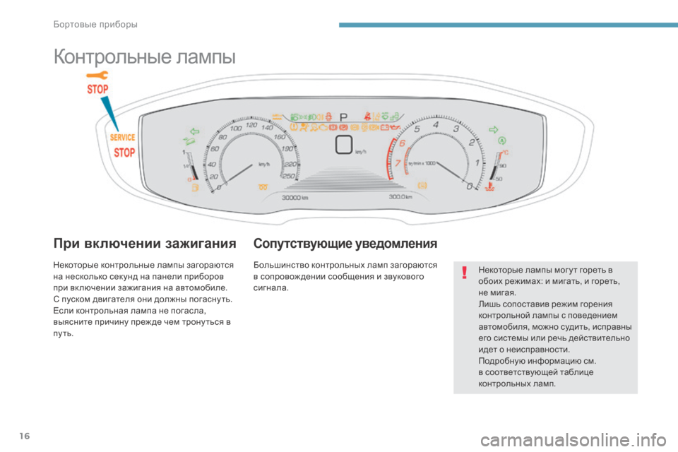 Peugeot 3008 Hybrid 4 2017  Инструкция по эксплуатации (in Russian) 16
3008-2_ru_Chap01_instruments-de-bord_ed01-2016
Контрольные лампы
При включении зажигания
Некоторые контрольные лампы загораютс